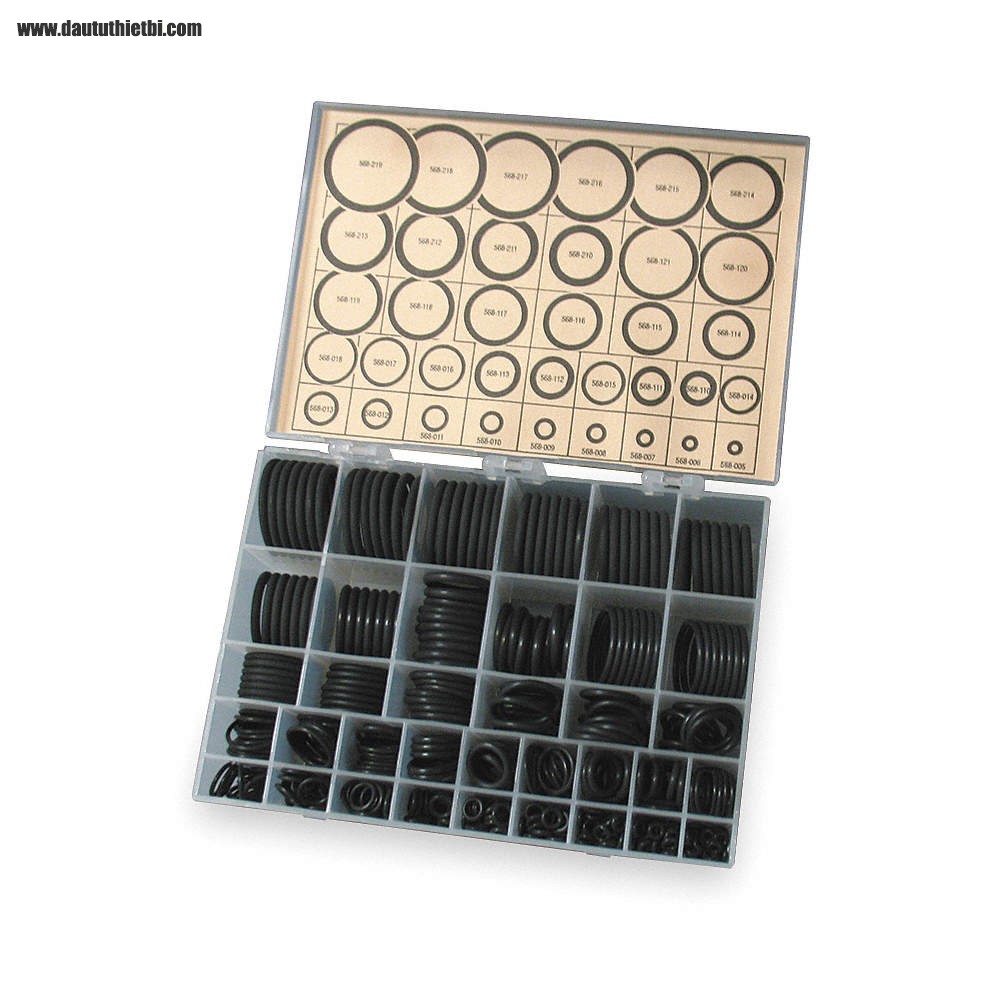Bộ O ring 436 chiếc O-Ring Assortment, Viton®, 75 Shore A SAE, Number of Pieces: 436, Number of Sizes: 36 Item # 3CWA3 Mfr. Model # 3CWA3