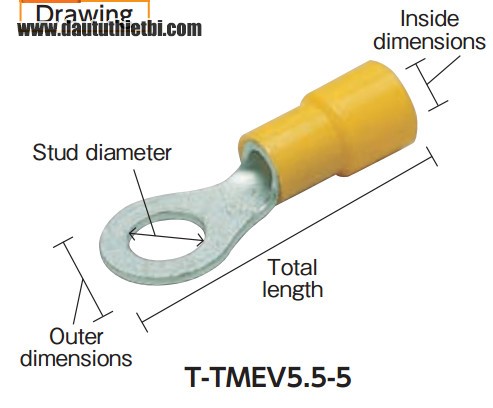 Đầu cốt cos dạng vòng tròn cho dây tiết diện 1.5 mm2 hàng Nhật Trusco mã T-TMEV1.25-3